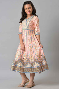Girls Pink Poly Shantung Flared Dress