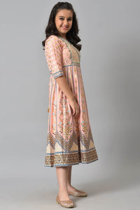 Girls Pink Poly Shantung Flared Dress