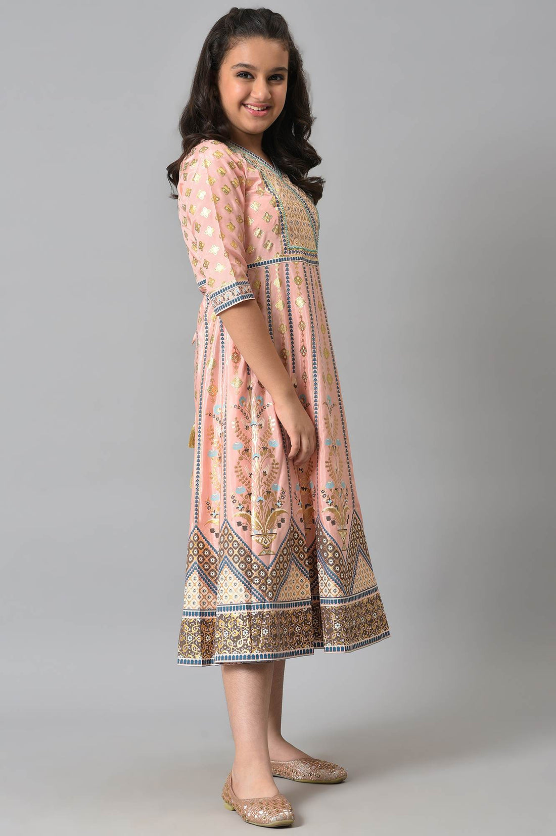 Girls Pink Poly Shantung Flared Dress