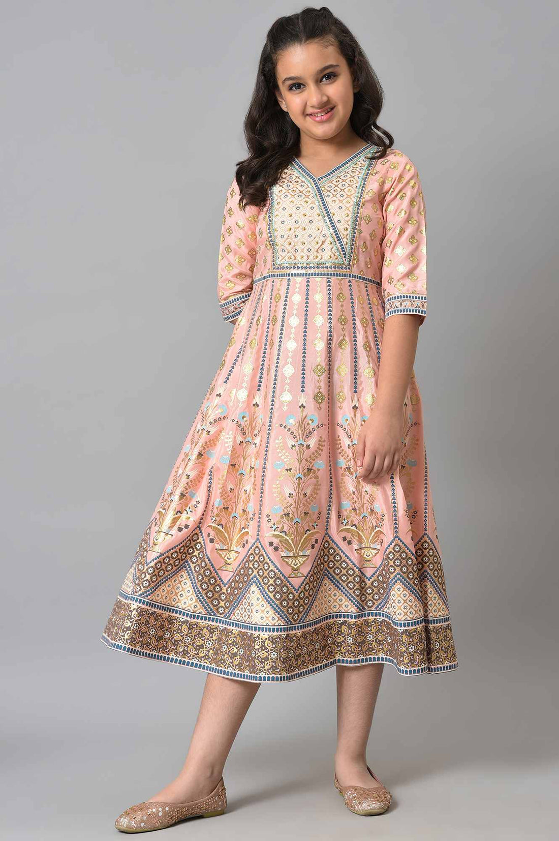 Girls Pink Poly Shantung Flared Dress