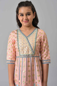 Girls Pink Poly Shantung Flared Dress