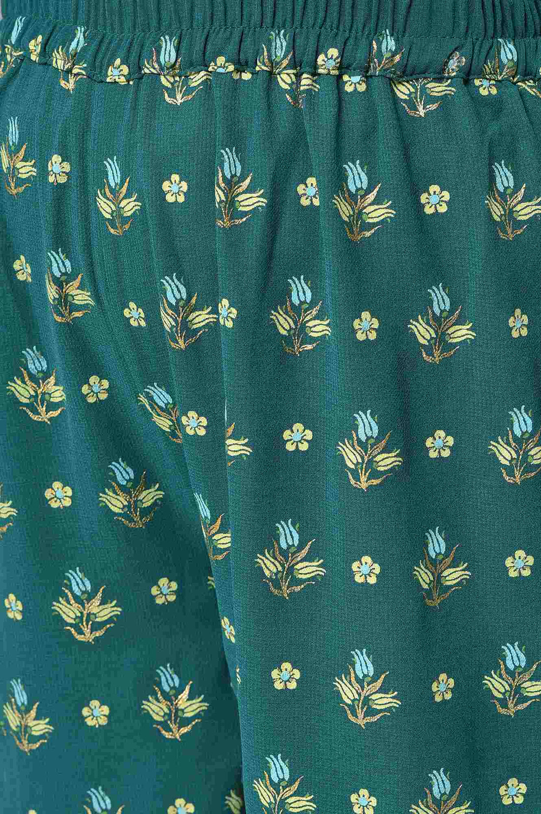 Girls LIVA Green Foil Print kurta with Sharara and Dupatta