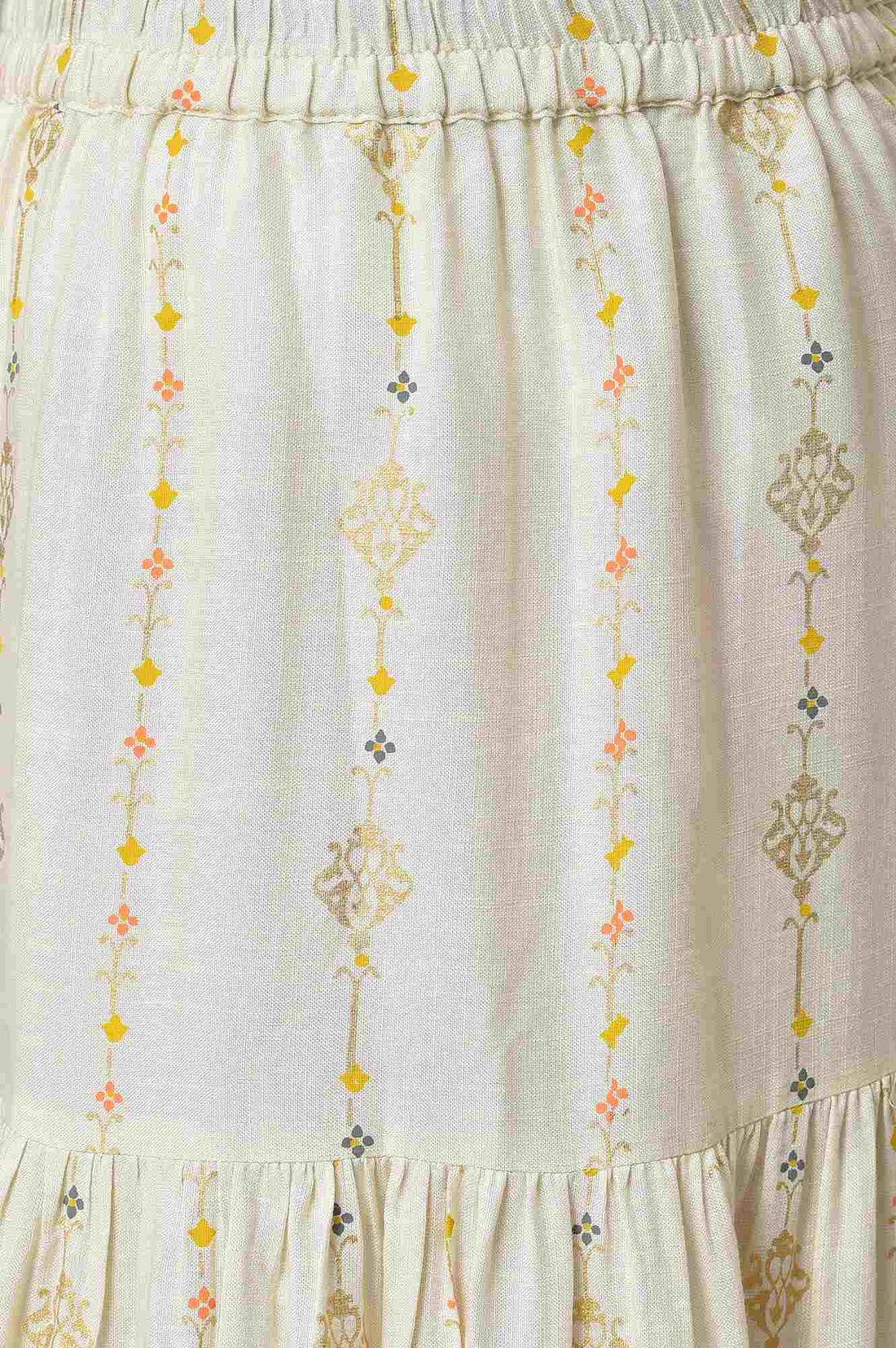 Girls Yellow Printed Sleeveless Top With White Printed Skirt And Dupatta