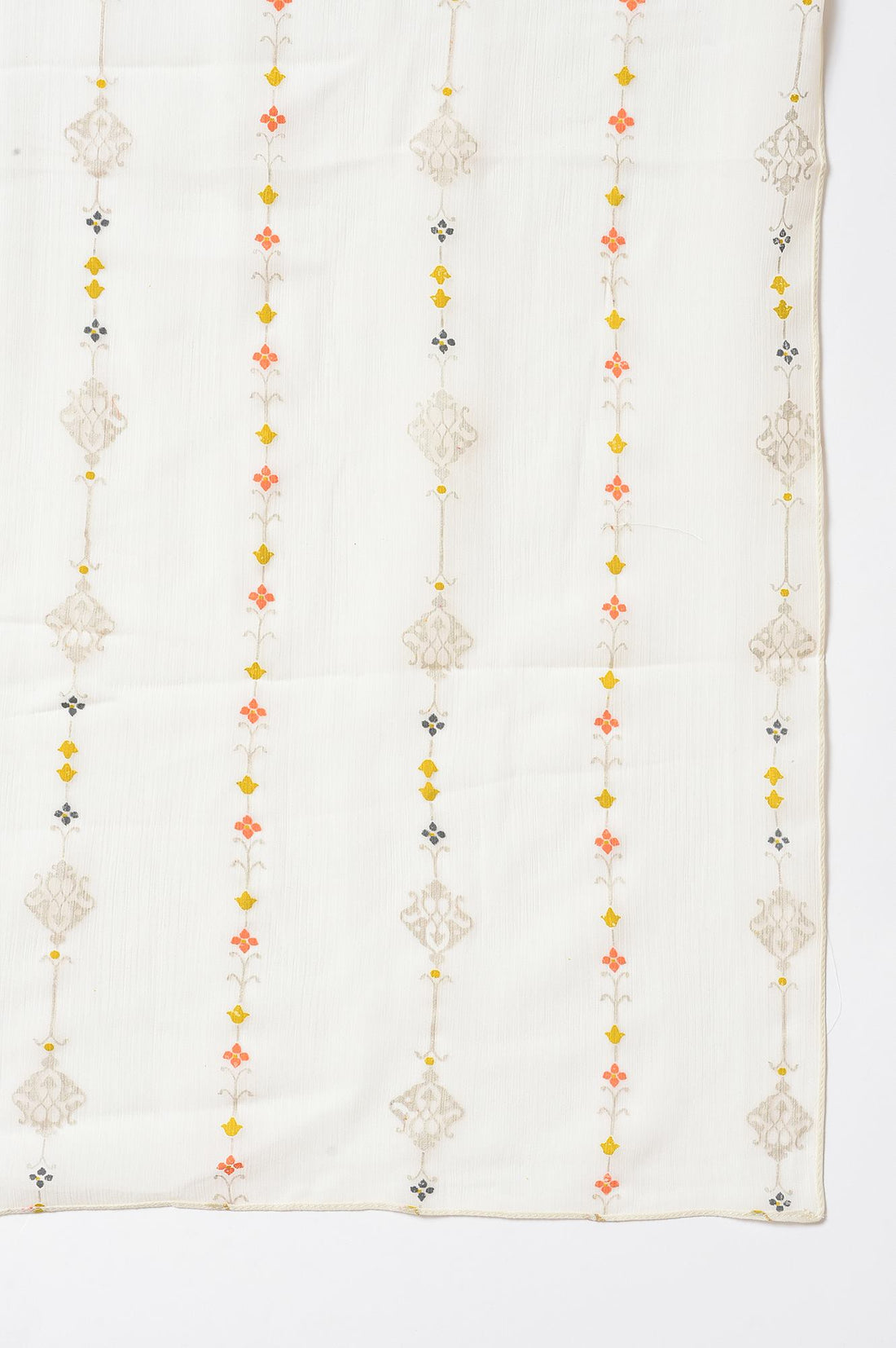 Girls Yellow Printed Sleeveless Top With White Printed Skirt And Dupatta