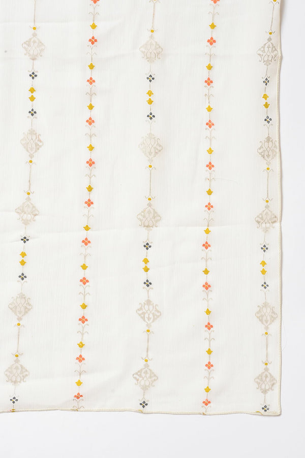 Girls Yellow Printed Sleeveless Top With White Printed Skirt And Dupatta