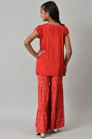 LIVA Girls Red Floral Printed Top and Sharara