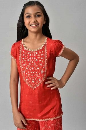 LIVA Girls Red Floral Printed Top and Sharara