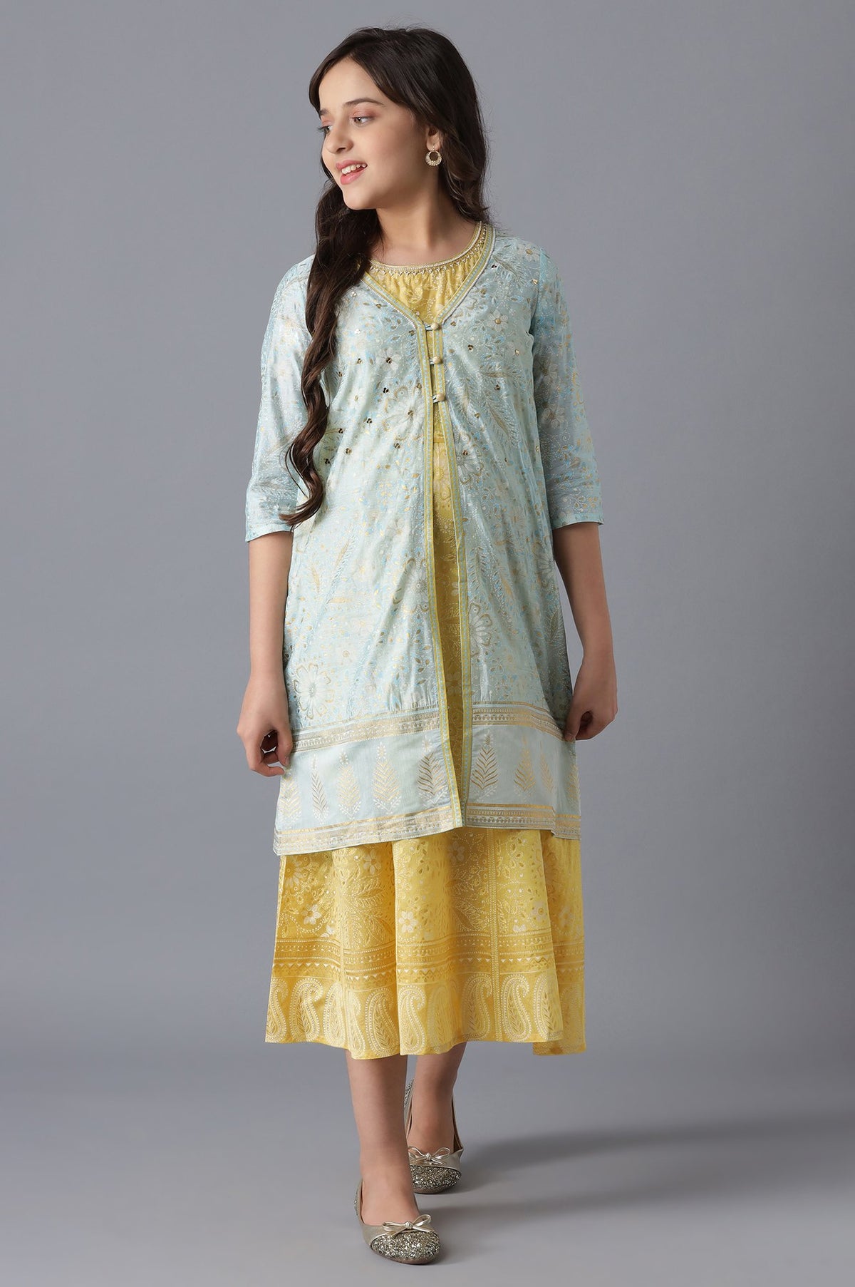 Blue Gillet and Yellow Dress Girls Set - 14-15