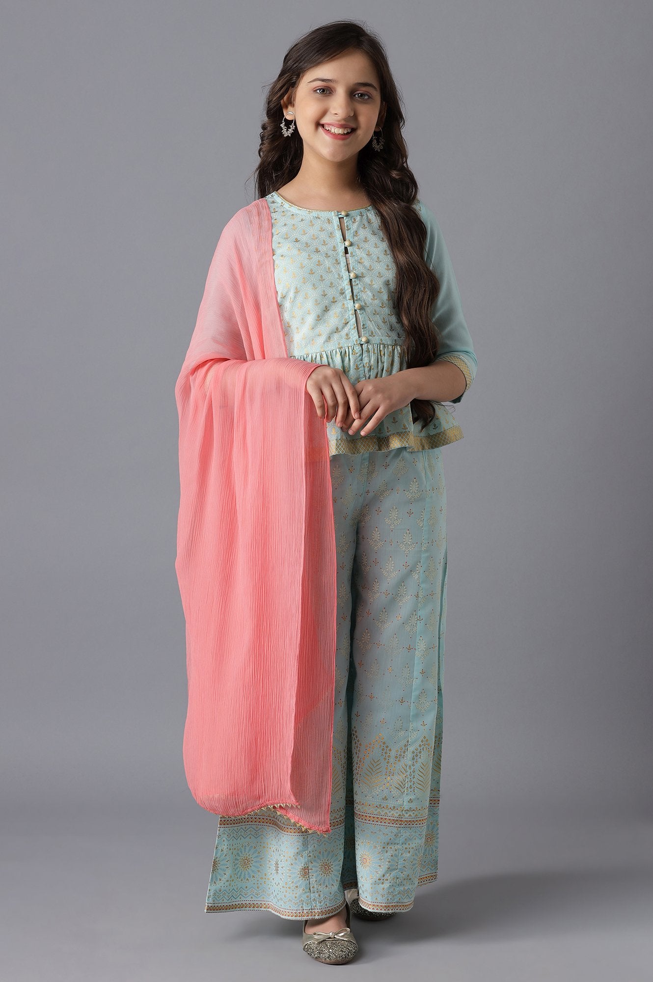 Blue Short kurta and Palazzo Girls Set