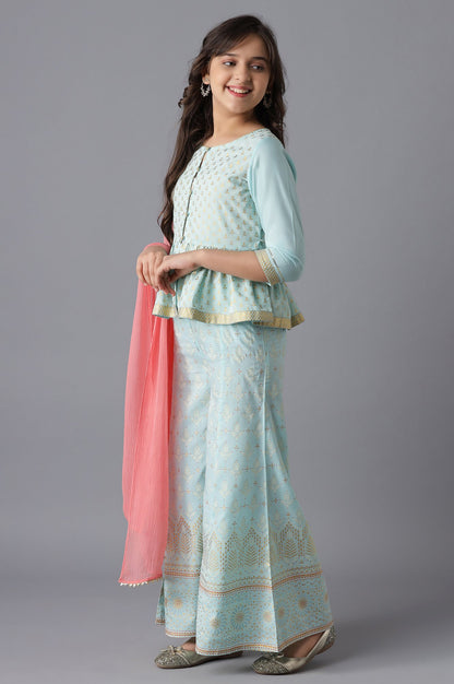 Blue Short kurta and Palazzo Girls Set