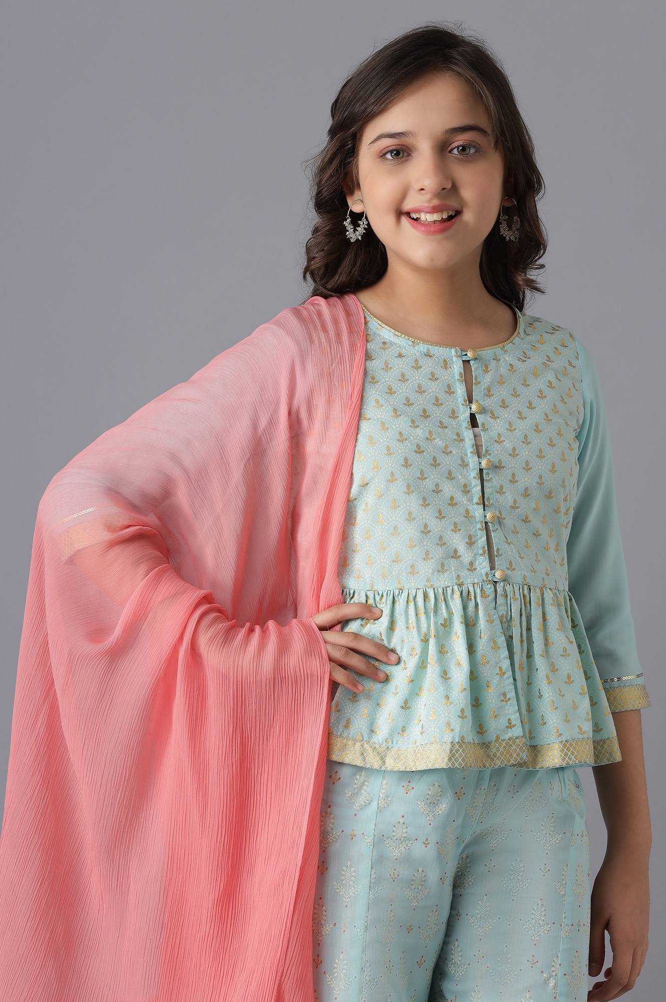 Blue Short kurta and Palazzo Girls Set