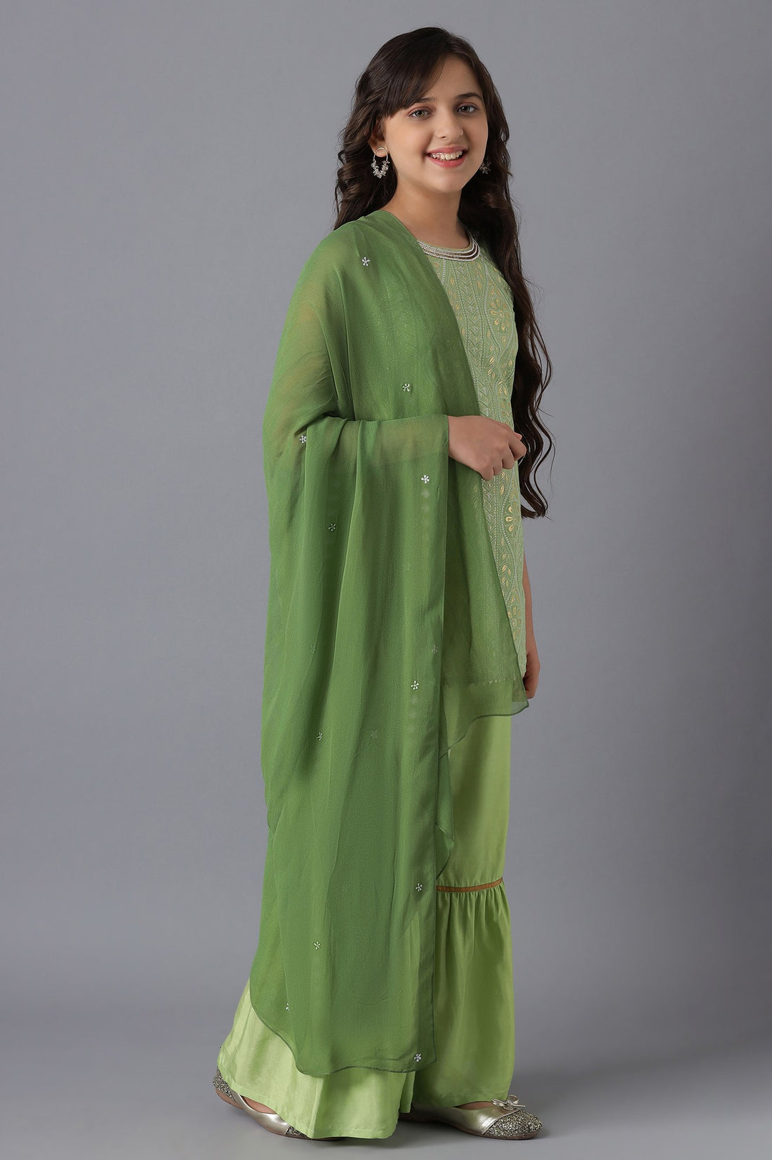 Grass Green kurta and Sharara Girls Set