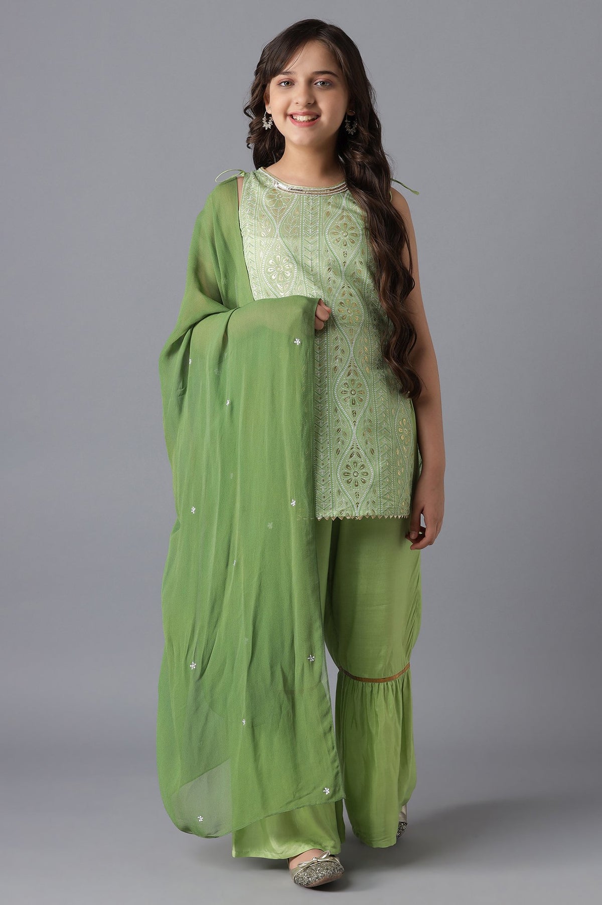 Grass Green kurta and Sharara Girls Set - 14-15