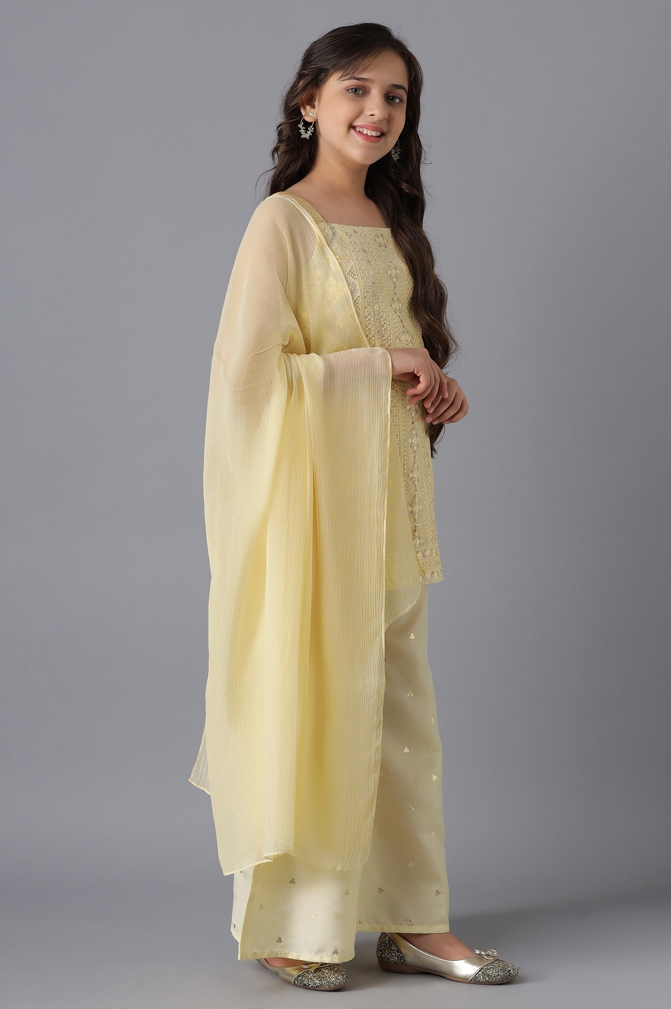 Pastel Yellow kurta and Palazzo Girls Set