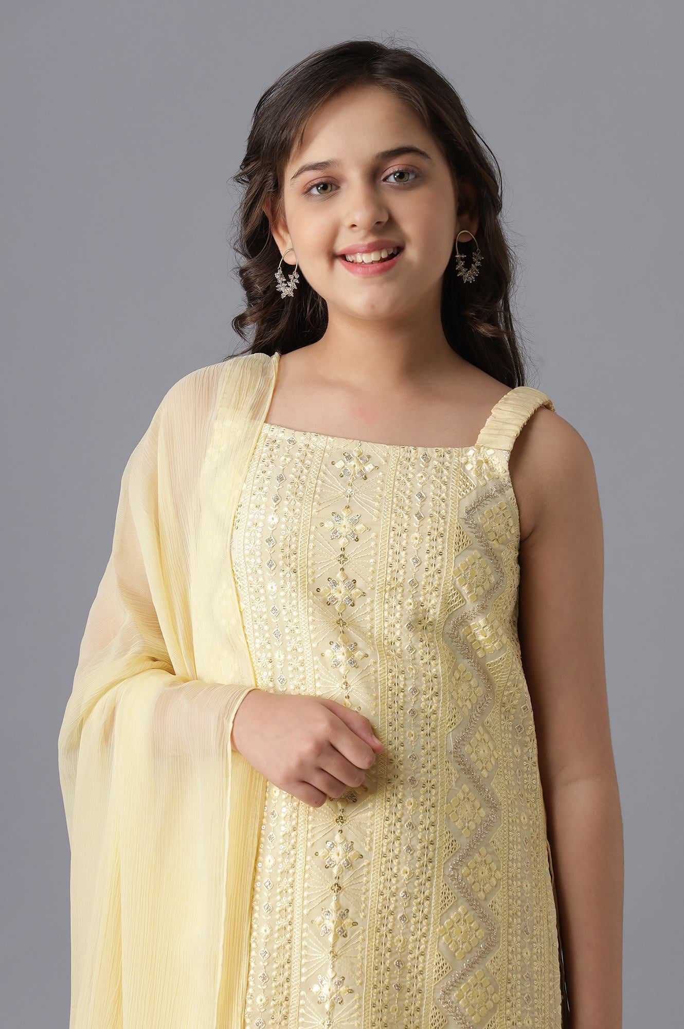 Pastel Yellow kurta and Palazzo Girls Set