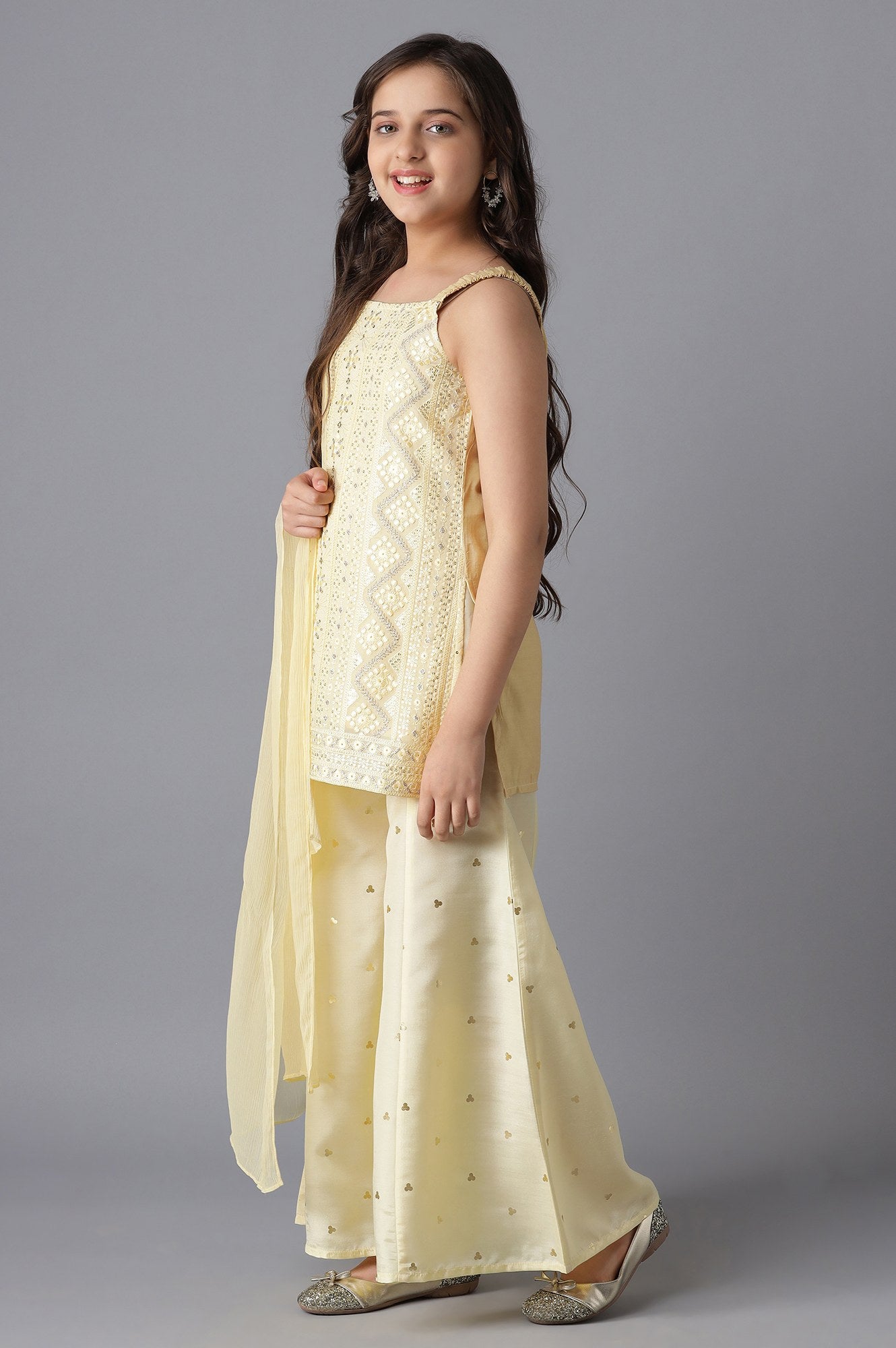 Pastel Yellow kurta and Palazzo Girls Set