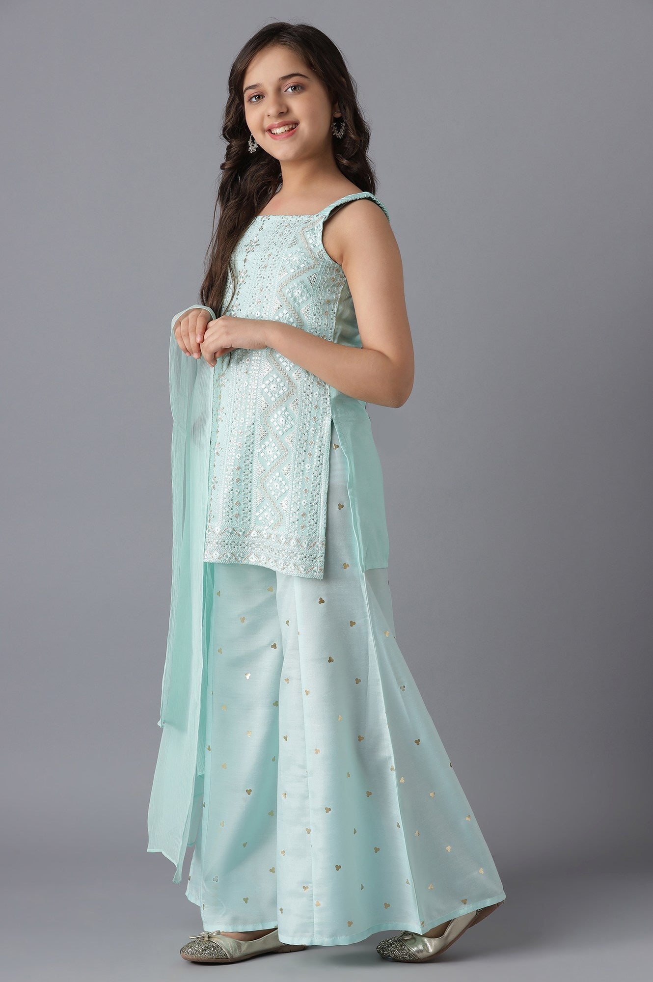 Pastel Blue kurta and Palazzo Girls Set