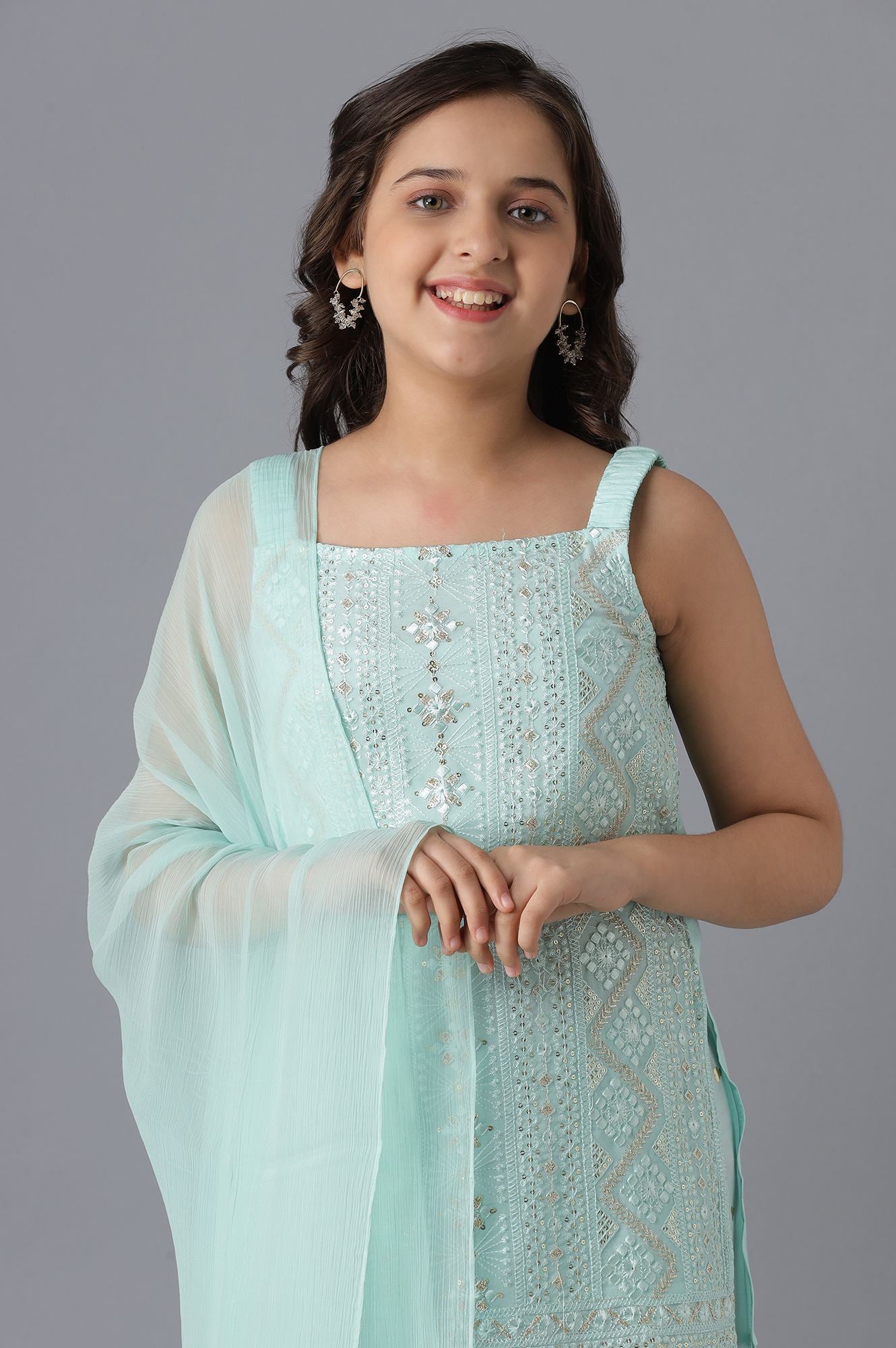 Pastel Blue kurta and Palazzo Girls Set