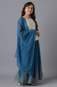White Top and Blue Skirt Girls Set