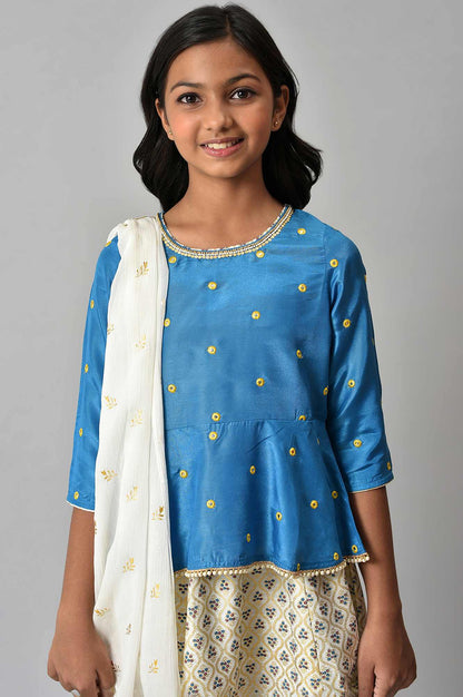 LIVA Girls Mirror Embroidered Top with White Skirt and Dupatta