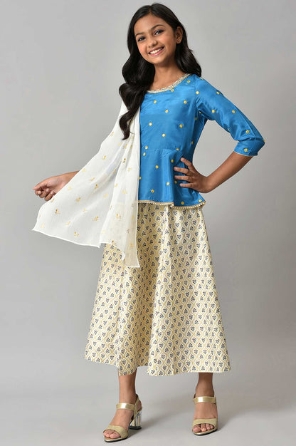 LIVA Girls Mirror Embroidered Top with White Skirt and Dupatta