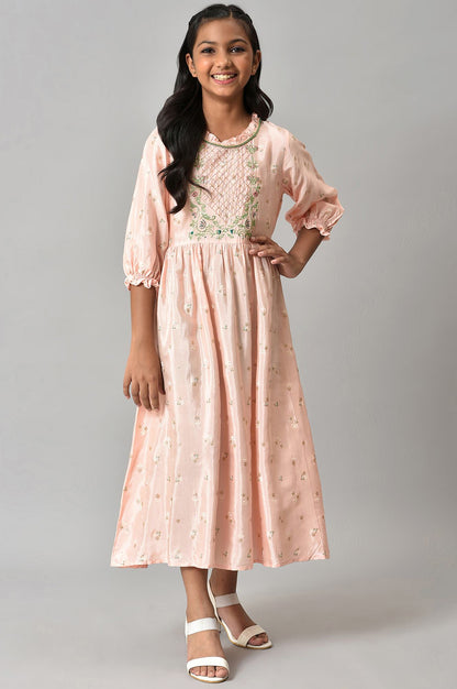 Girls Pink Thread Embroidered Dress