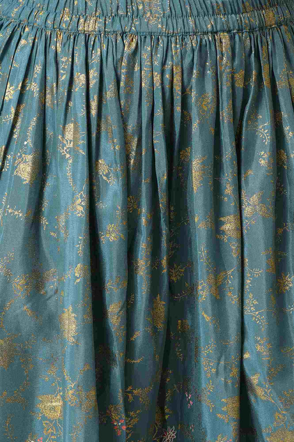 LIVA Girls Peach Embroidered kurta with Green Skirt and Dupatta