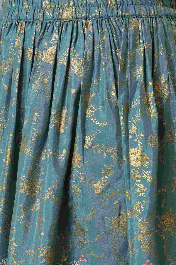 LIVA Girls Peach Embroidered kurta with Green Skirt and Dupatta