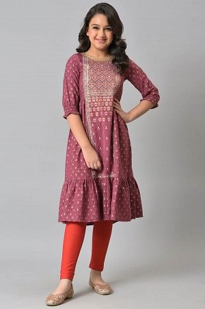 Aurelia Girls Maroon Dress- - 8-9