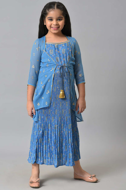 Girls Blue Gillet With Tiered Dress