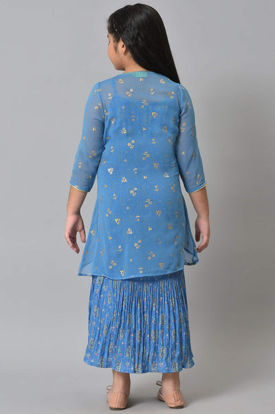 Girls Blue Gillet With Tiered Dress