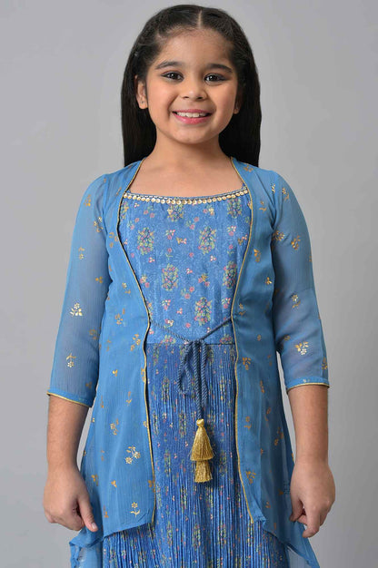 Girls Blue Gillet With Tiered Dress