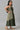 Girls Beige Gillet With Green Printed Dress Set