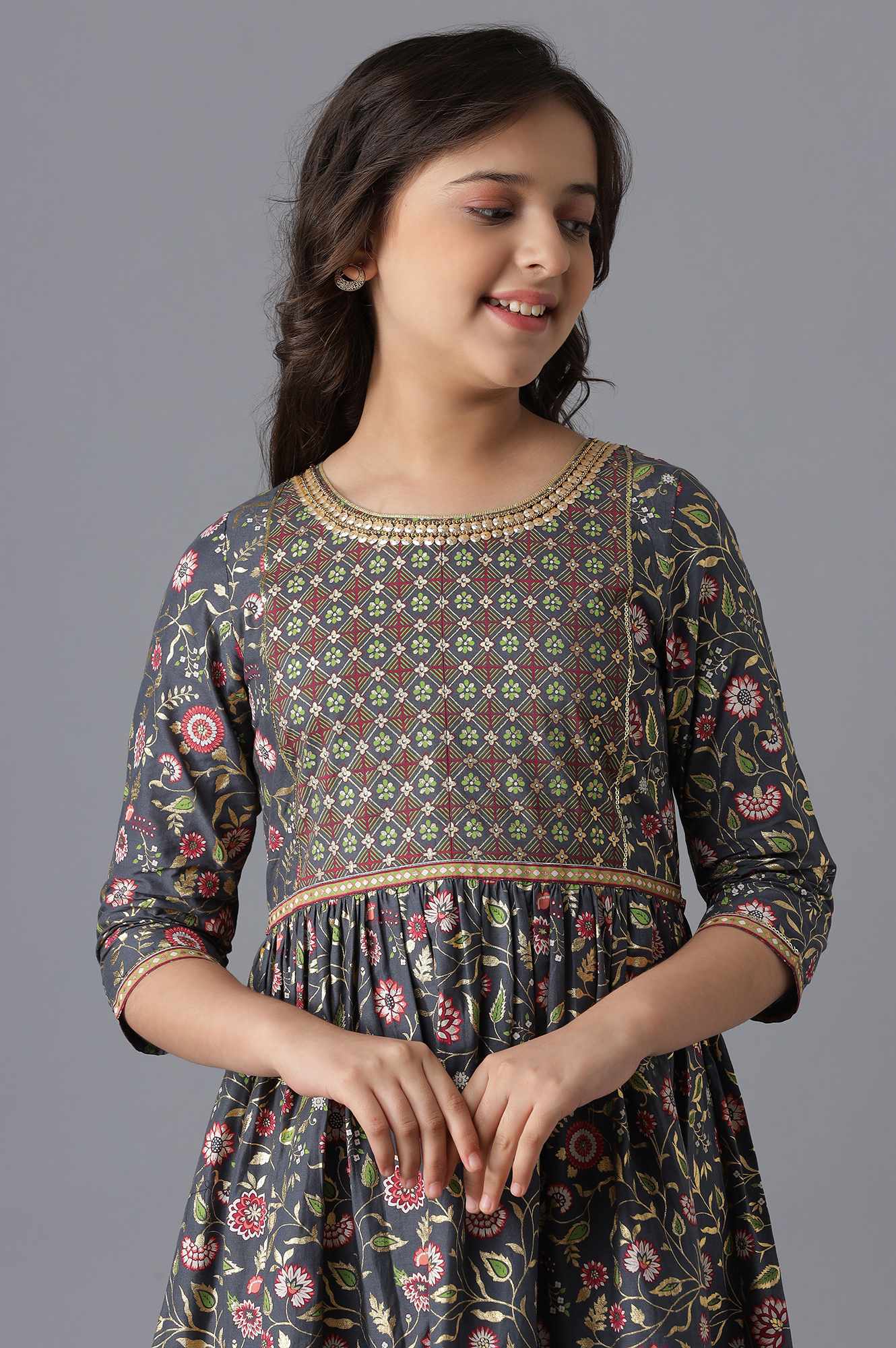 Grey Cotton Girls Dress