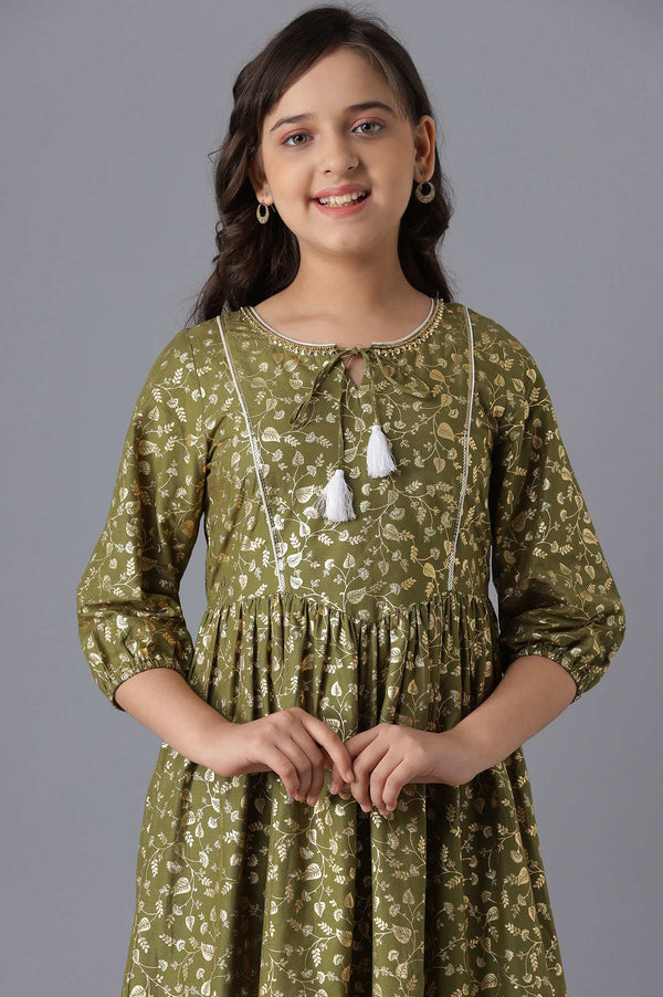 Green Cotton Girls Dress