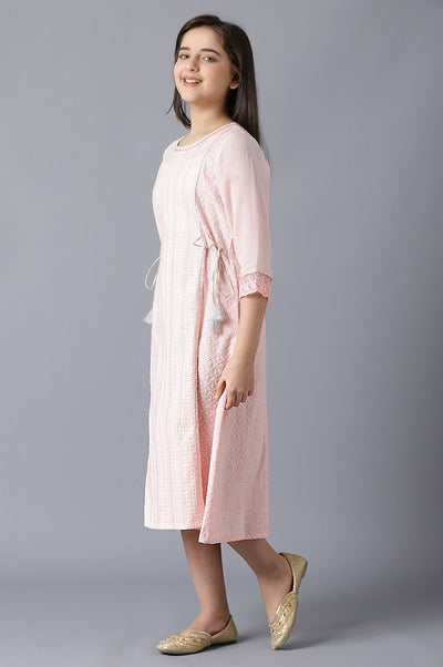 Girls Pink Sequined Schiffli Dress