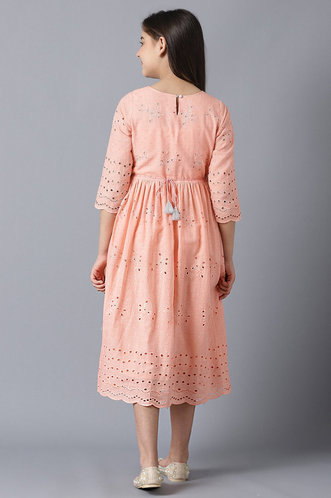 Girls Yellow Sequinned Schiffli Dress