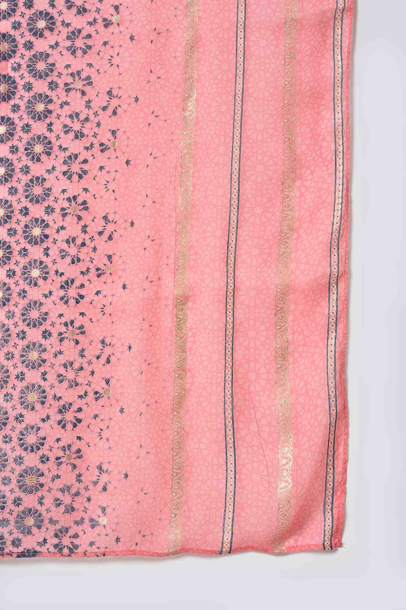 Girls LIVA Pink Floral Printed kurta with Blue Trousers and Pink Dupatta