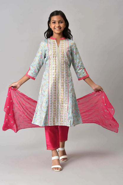 LIVA Girls Blue Embroidered kurta with Pink Palazzo and Dupatta