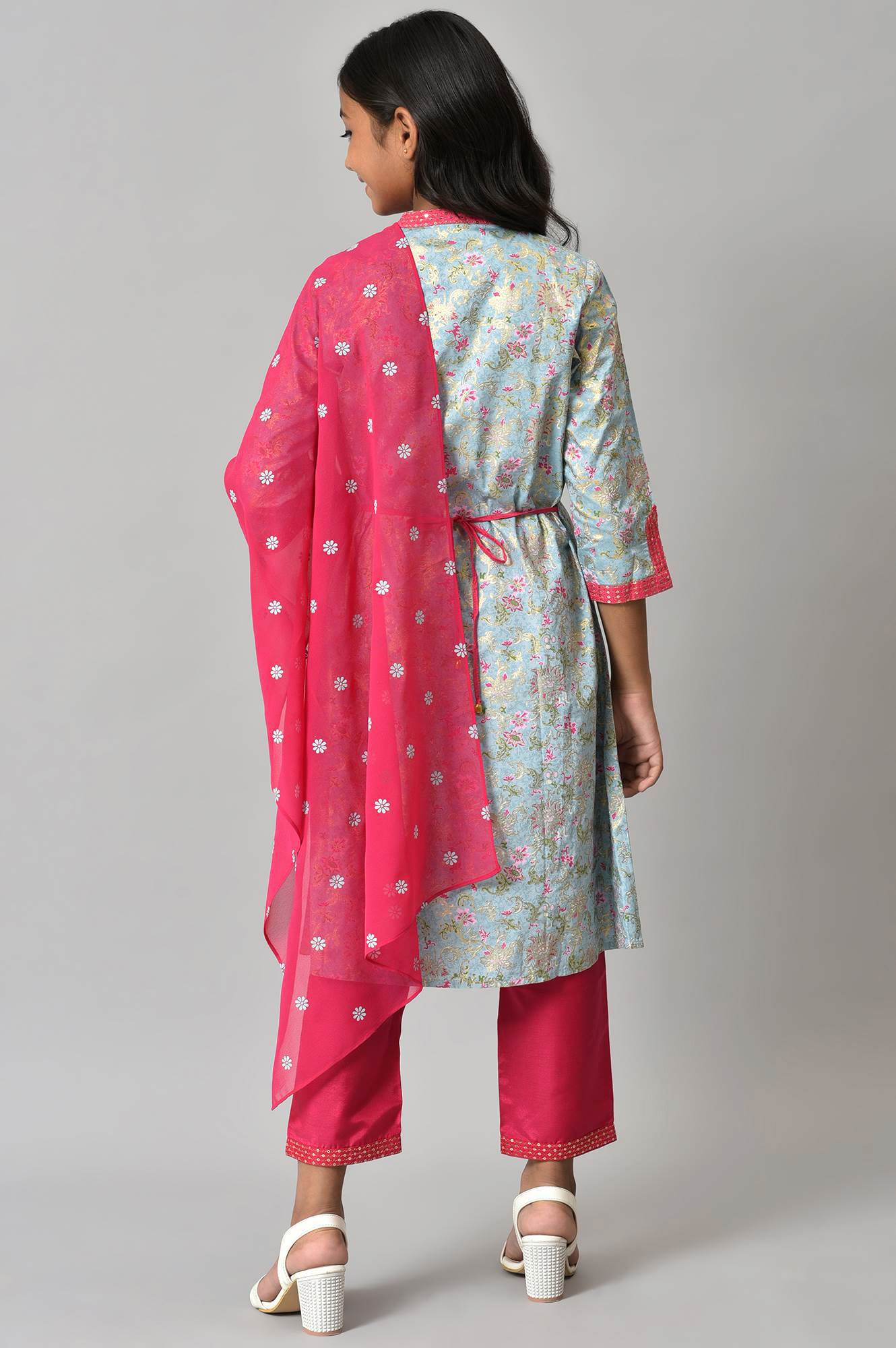 LIVA Girls Blue Embroidered kurta with Pink Palazzo and Dupatta