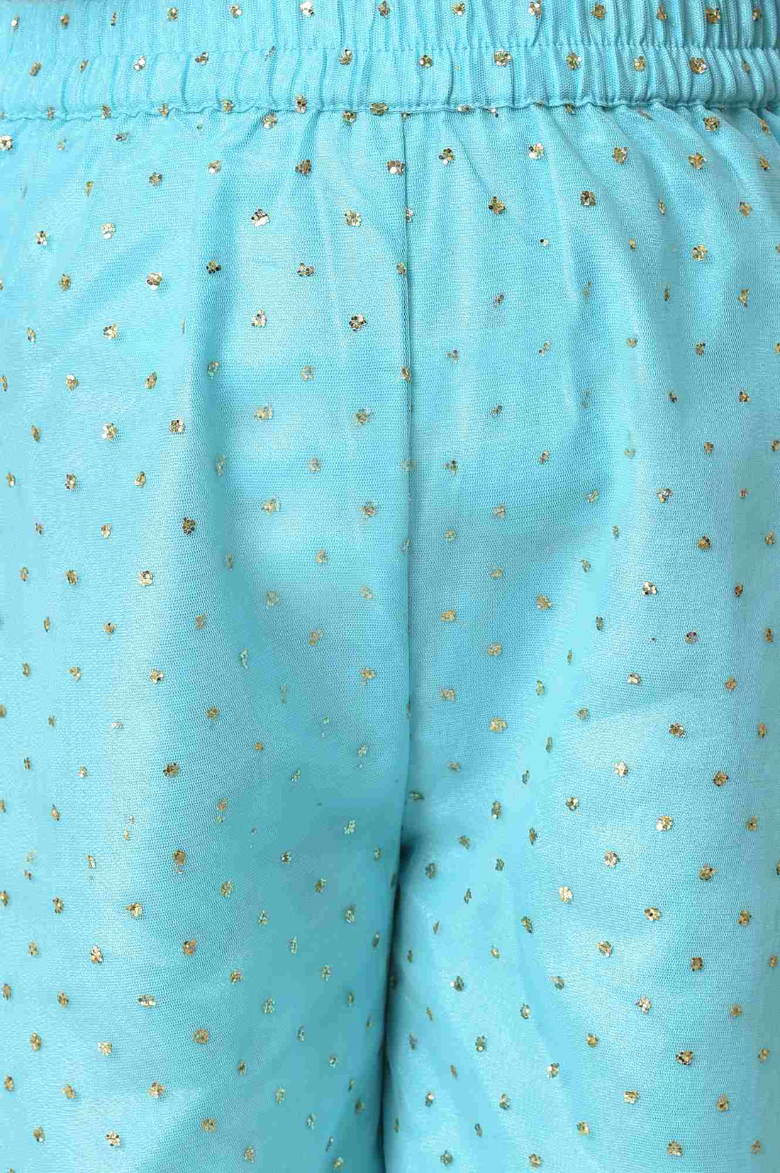 Girls Peach Kuchai Silk Top with Blue Sharara and Dupatta