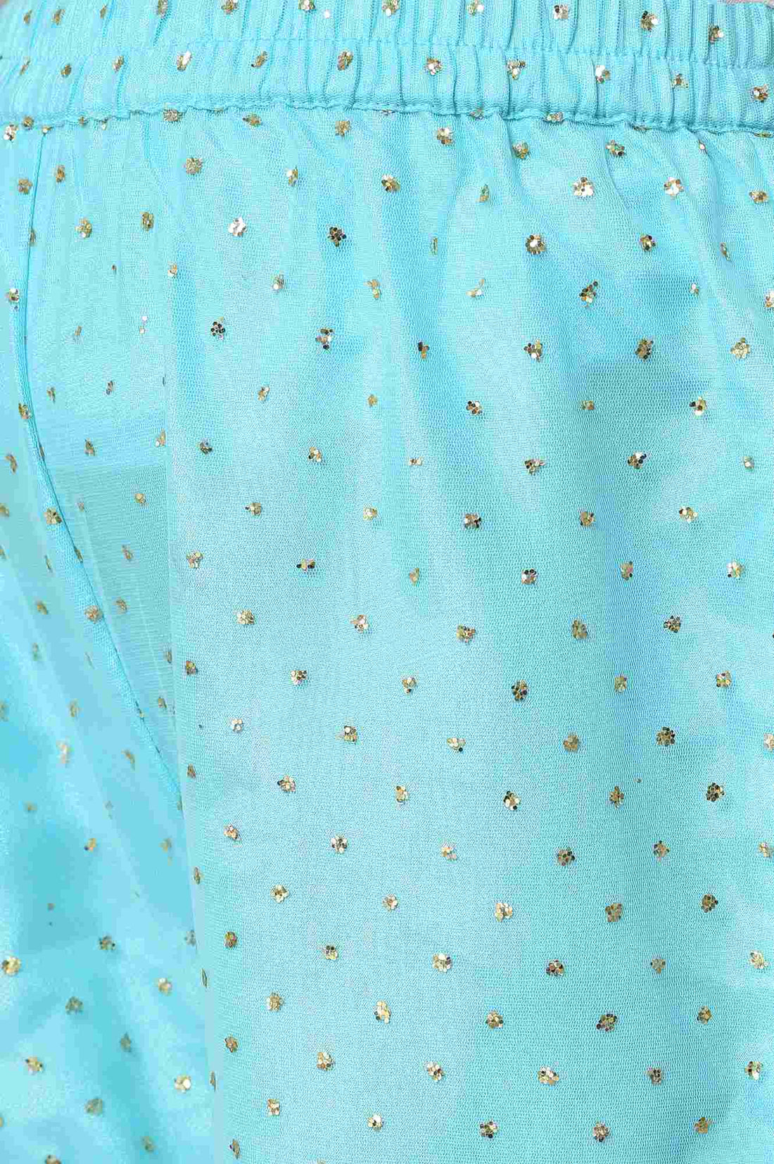 Girls Peach Kuchai Silk Top with Blue Sharara and Dupatta