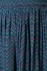 Girls Indigo Blue Printed Top With Tiered Skirt