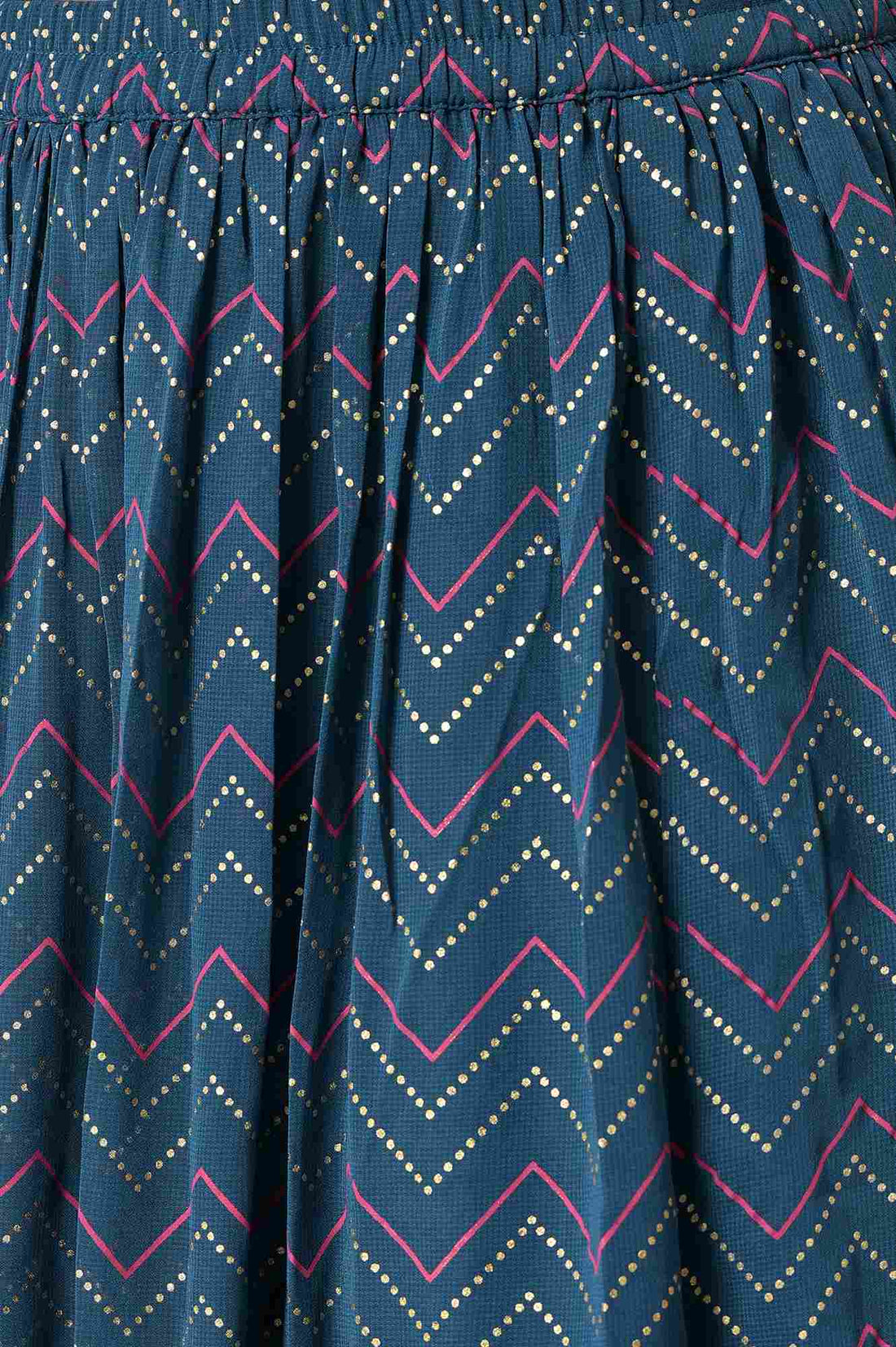 Girls Indigo Blue Printed Top With Tiered Skirt