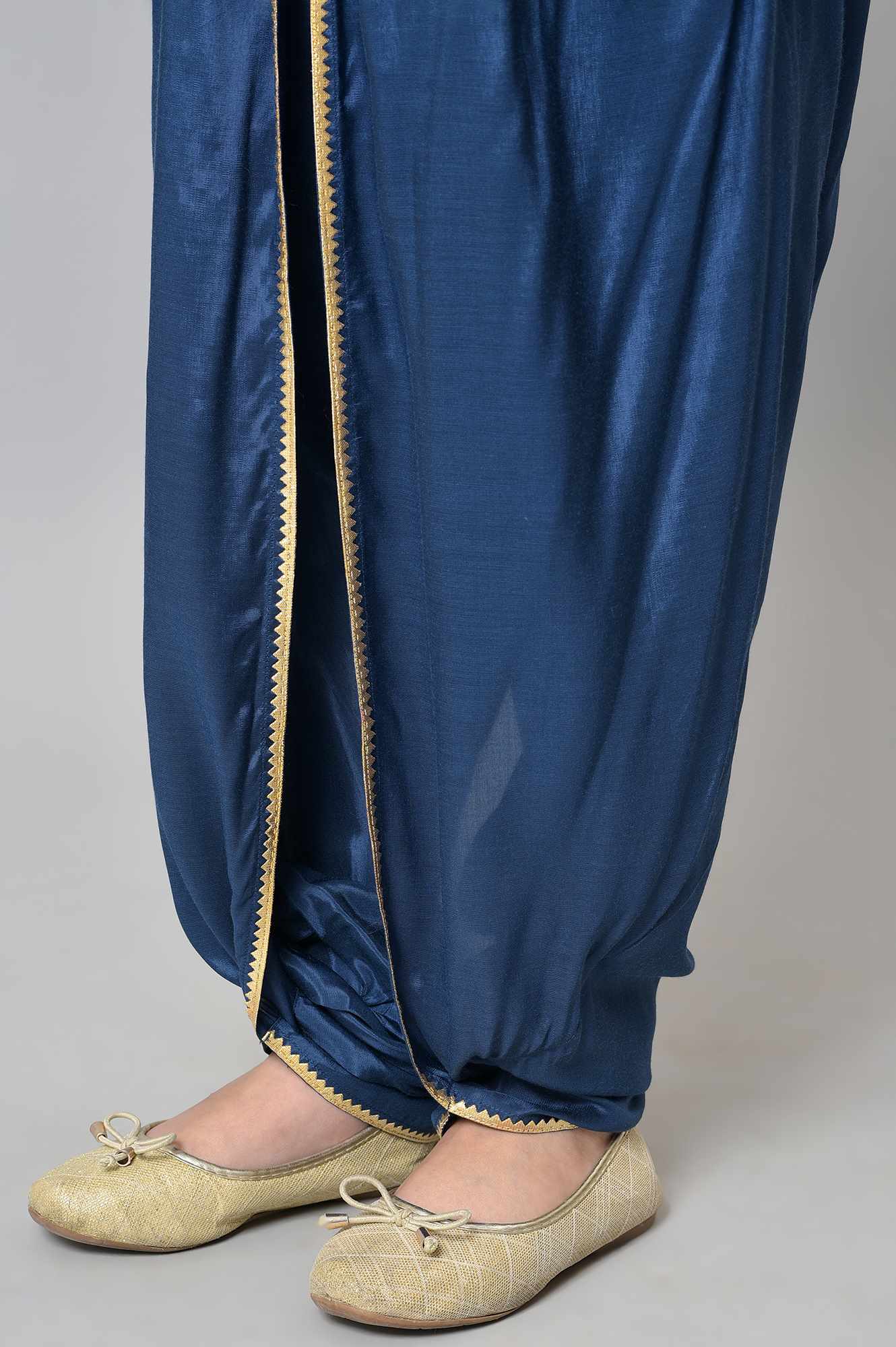 Girls Liva Blue Embroidered kurta With Dhoti Pants And Peach Dupatta