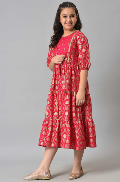 Girls Pink Embroidered Tiered Dress