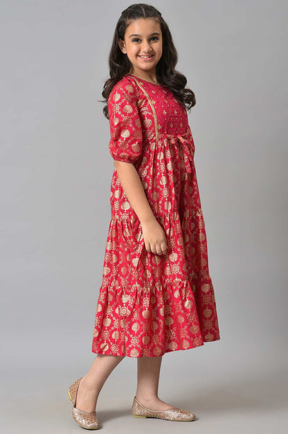 Girls Pink Embroidered Tiered Dress