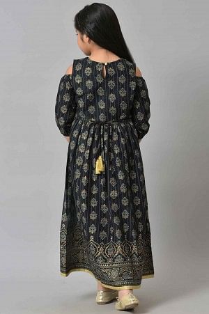 Girls Black Embroidered Festive Dress