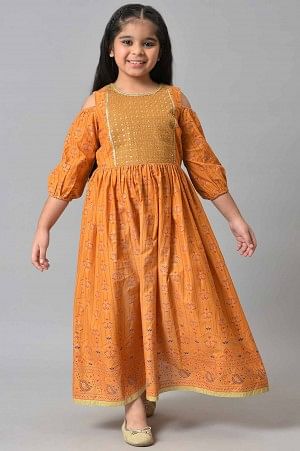 Girls Yellow Embroidered Festive Dress