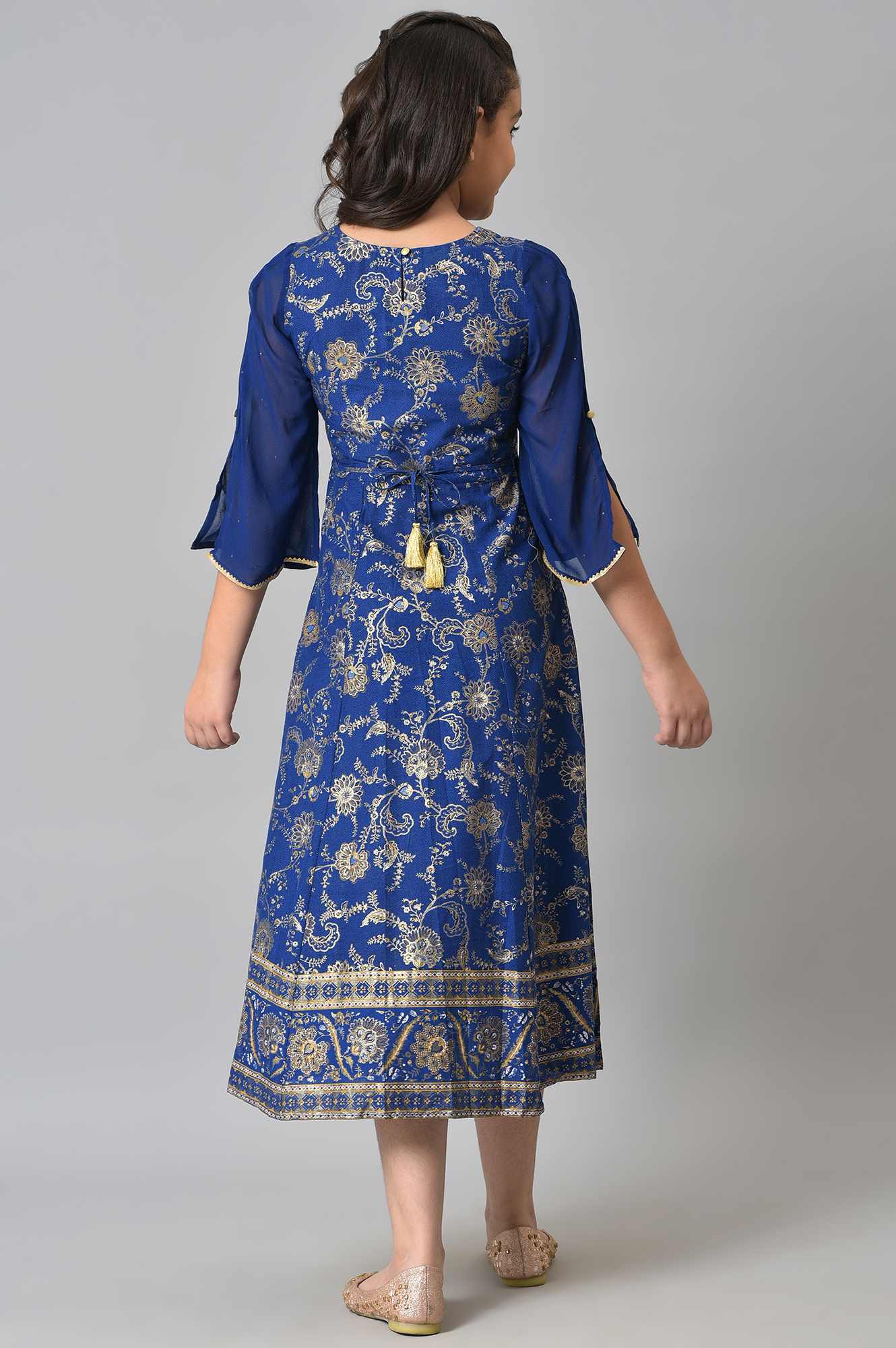 Girls Blue Embroidered Festive Dress